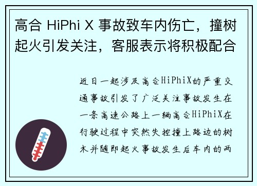 高合 HiPhi X 事故致车内伤亡，撞树起火引发关注，客服表示将积极配合调查